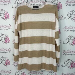 Mr. Max fashions long sleeve stripes Beige and White Sweater shirt top